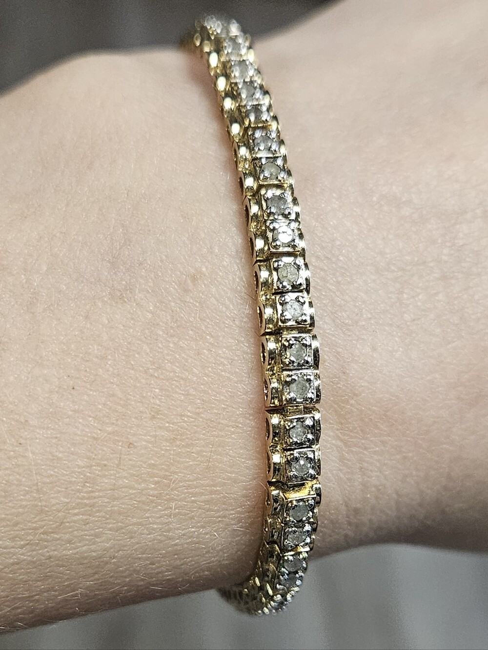 Vintage 925 Sterling Silver FAS CZ Gold Tone Tennis Bracelet